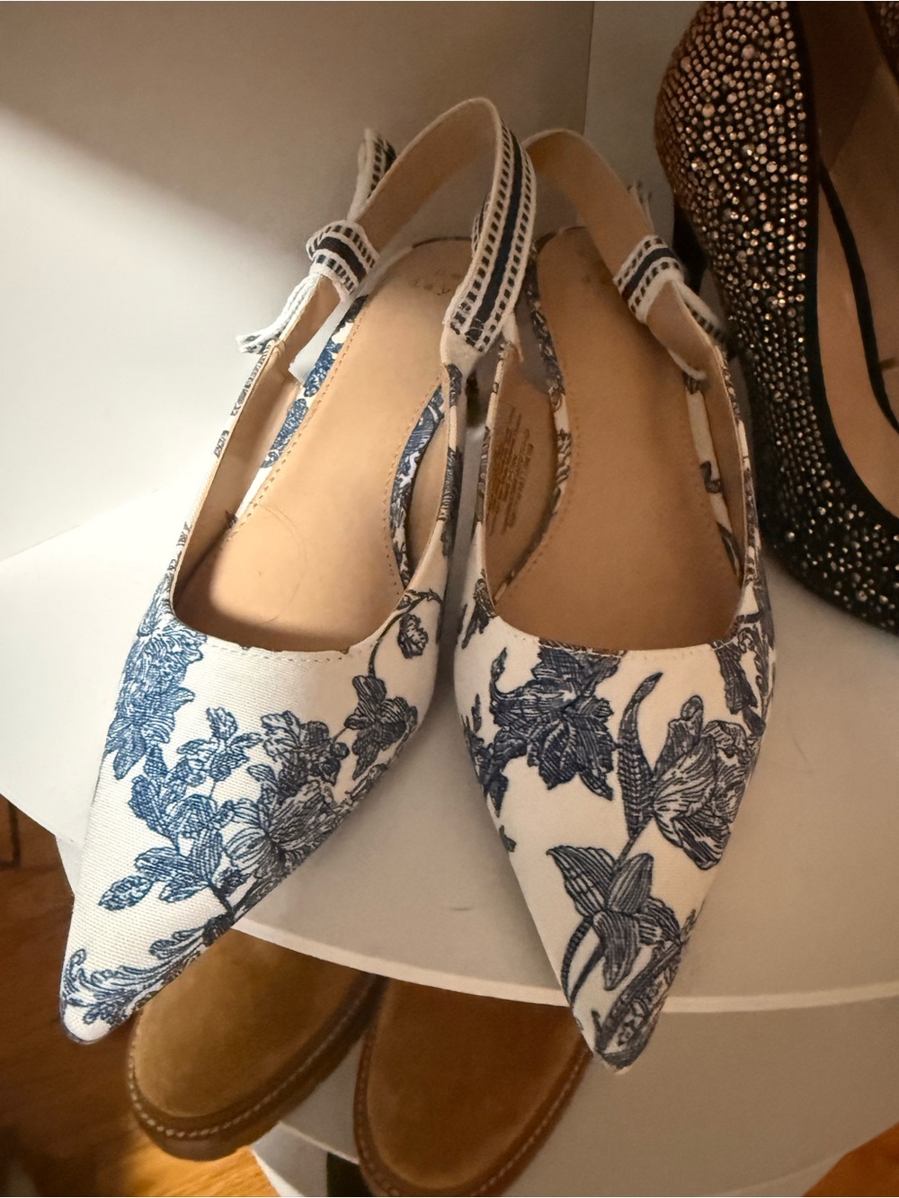 Target White Slingback Flats with Blue Floral Print